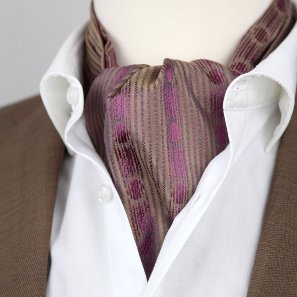 Men's Cravat Ascot 100%silk‎ Gift Box Brown with ornament A244